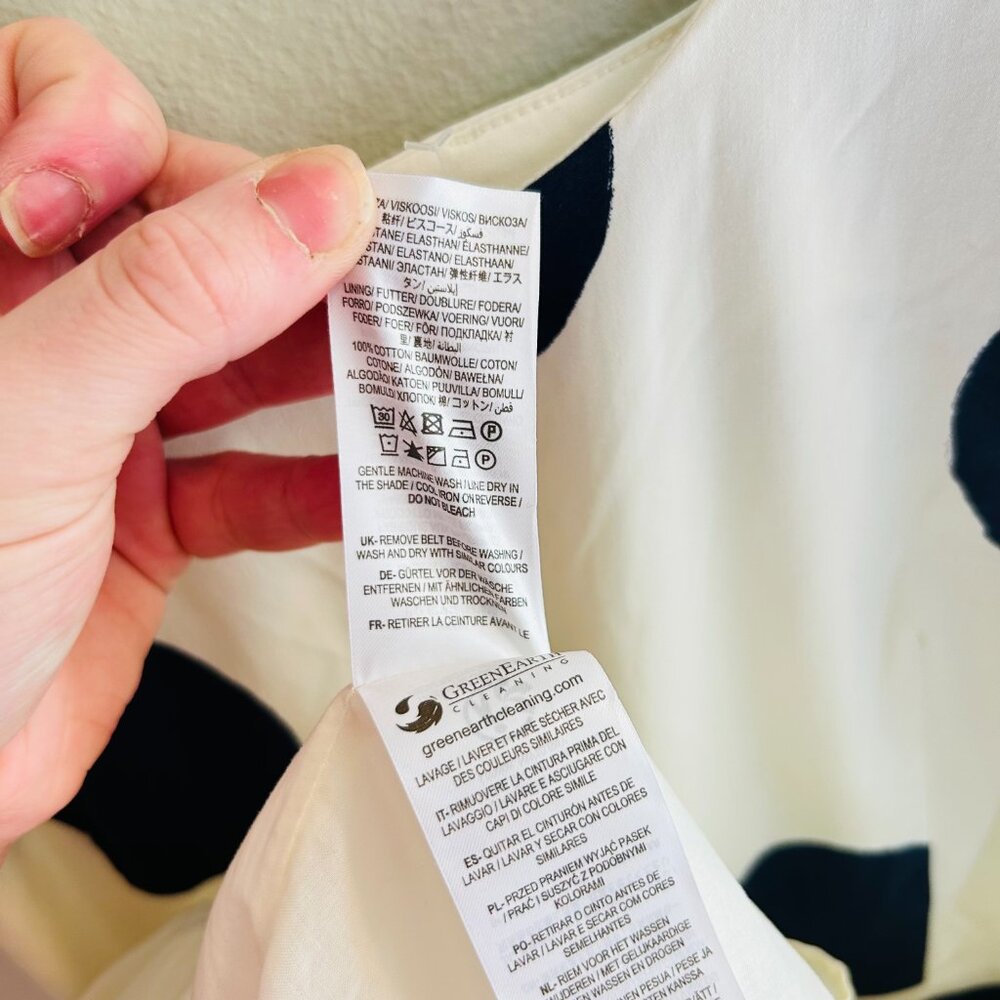 Boden Winifred Dress Womens Size 12 Cream Navy Blue Dot Midi Fit Flare Cotton - Picture 9 of 14